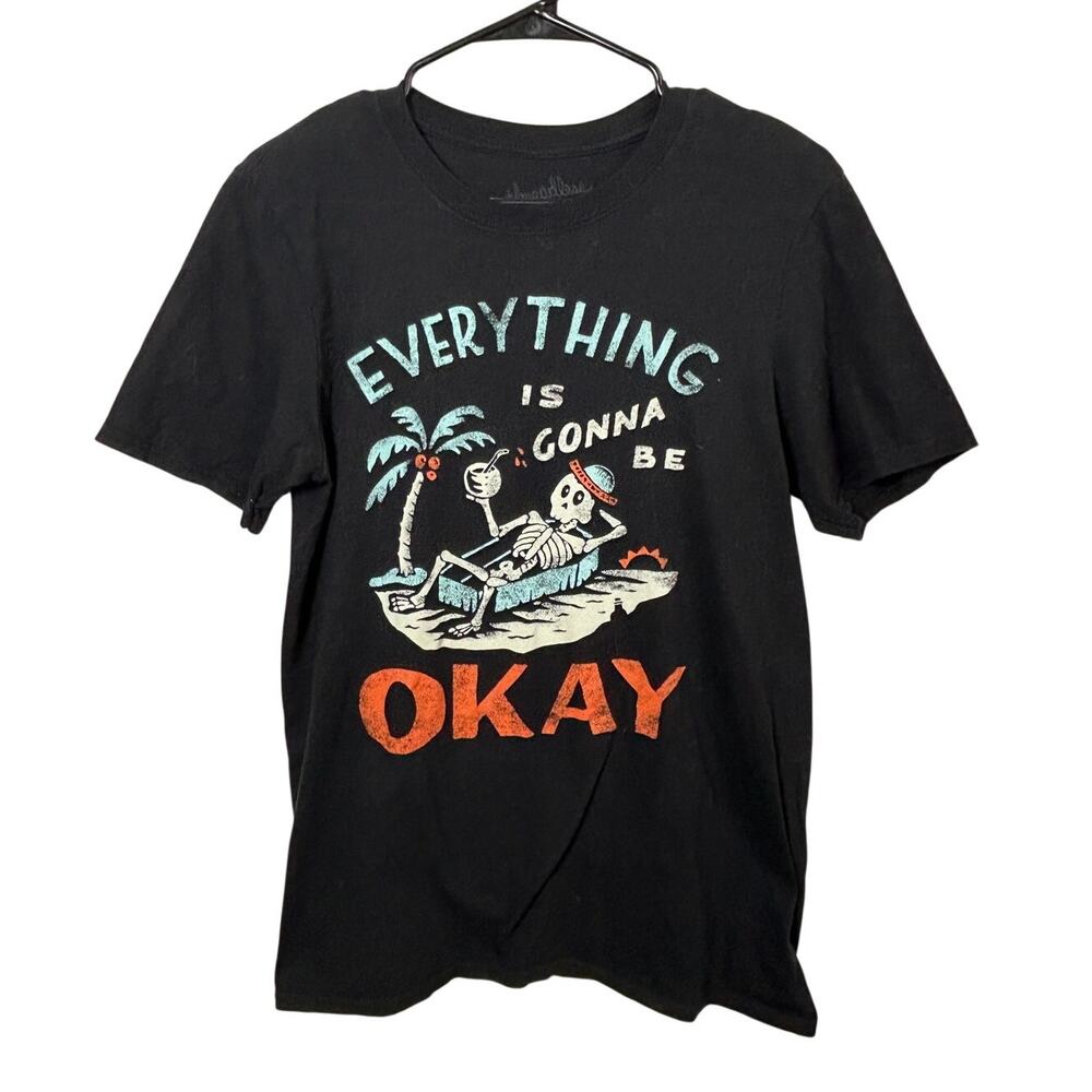 Threadless Skeleton Graphic Tee Everything Is Gonna Be Okay Men's Size S Beach